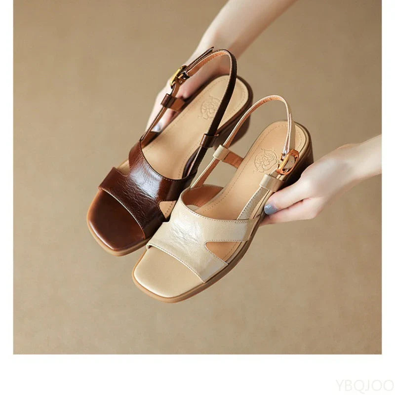 Women's Square-Toe Block Heel Slingback Sandals with Buckle Strap