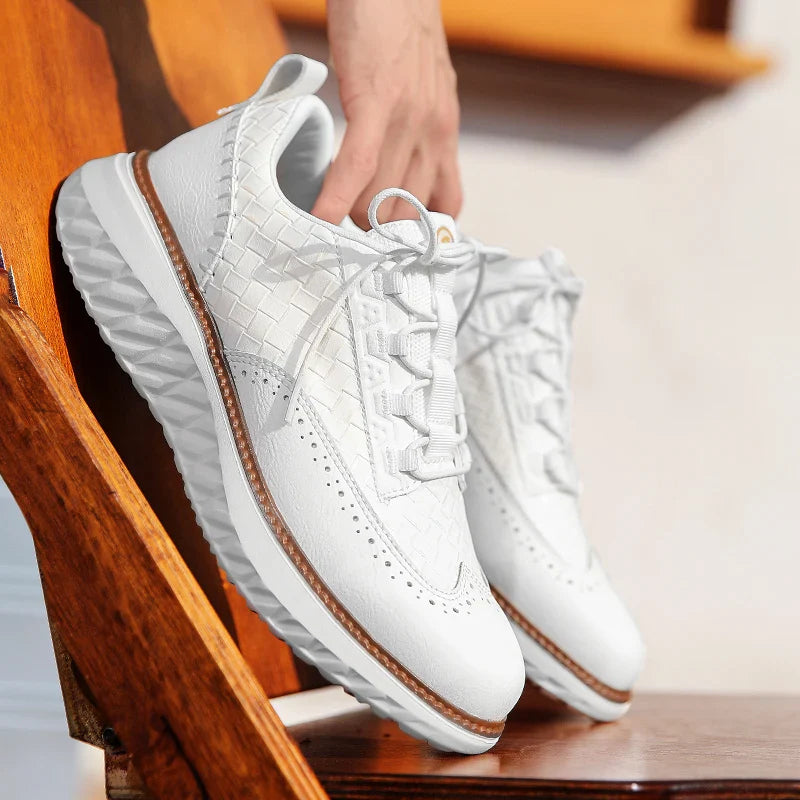 Men’s Textured Lace-Up Sneakers with Modern Wingtip Detailing and Cushioned Sole