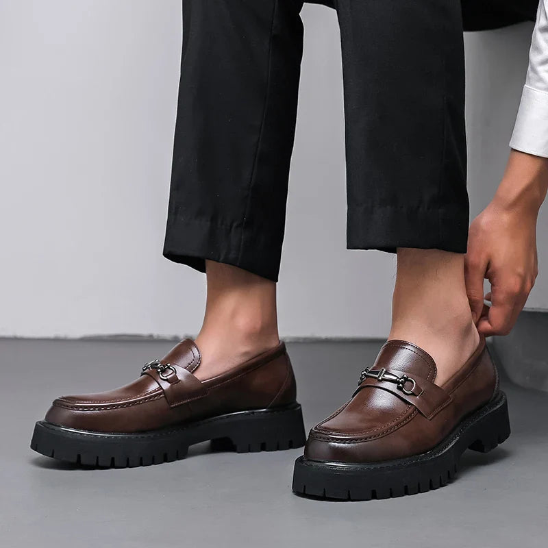 Men's Loafers Chunky Platform Lug Sole Metal Bit Detail