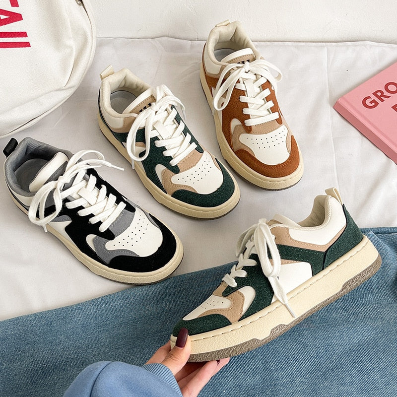 Women's Low-Top Colorblock Sneakers - Lace-Up - Platform Sole