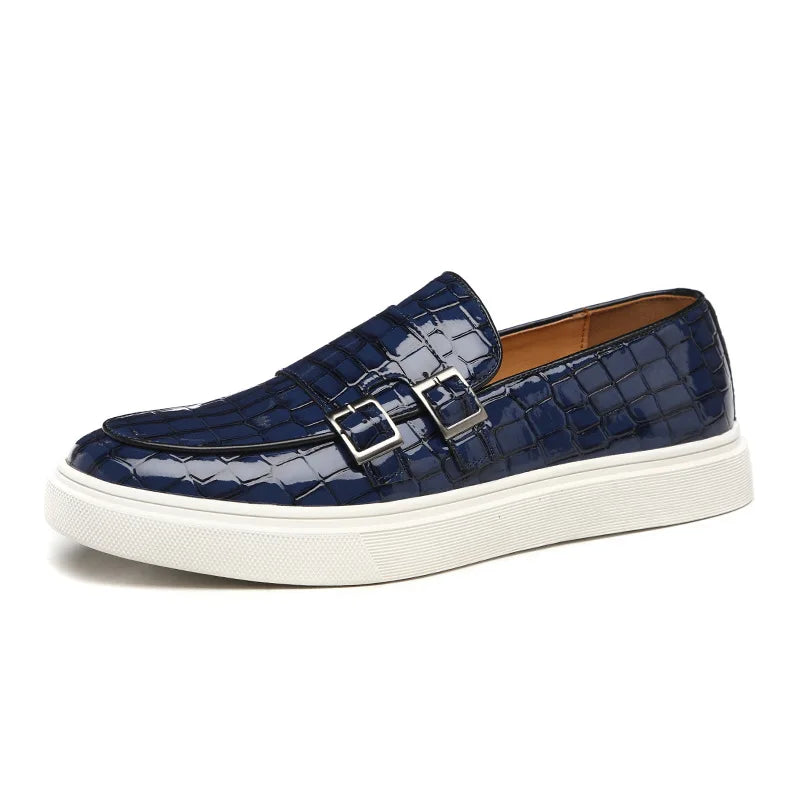 Men's Slip-On Loafers - Croc-Embossed - Single Monk Strap - Flatform Sole