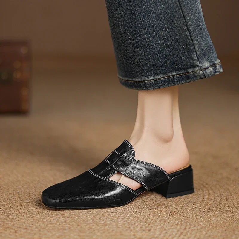 Women’s Closed Toe Mule Heels with Strap Detail