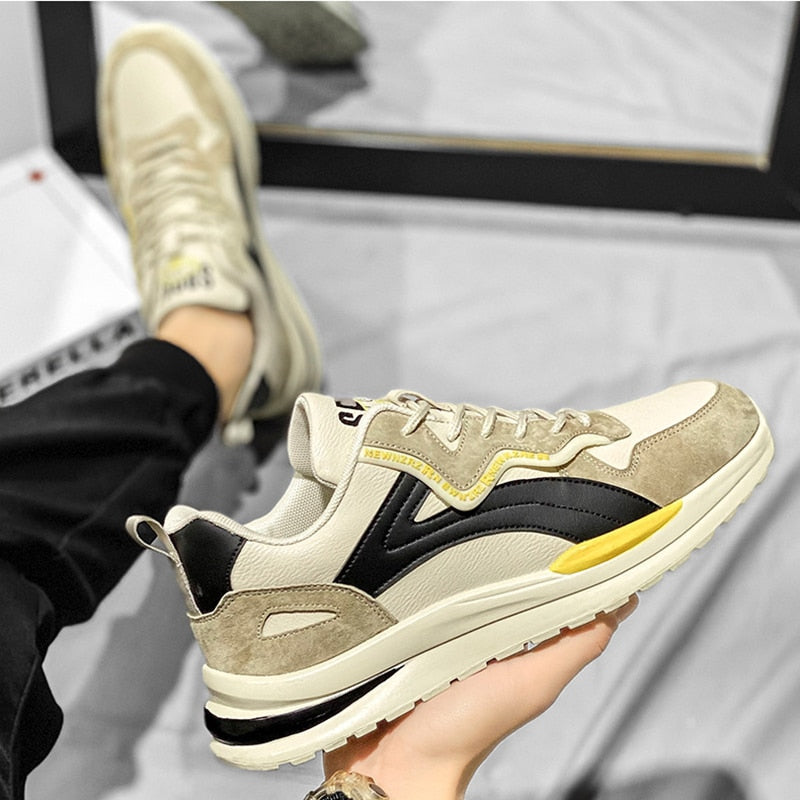 Men’s Lace-Up Low-Top Sneakers with Paneled Upper and Thick Sole