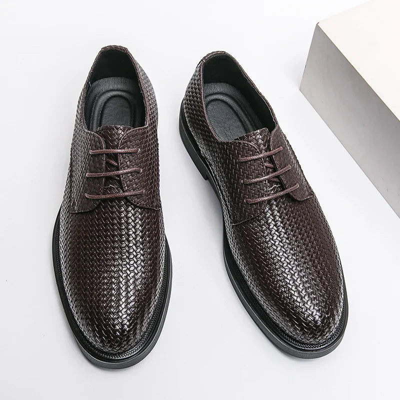 Men's Oxford Dress Shoes - Round Toe - Woven Texture Upper - Lace-Up - Black