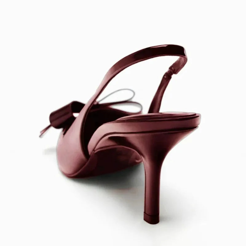 Women's Pointed Toe Slingback Heels - Patent Upper - Bow Detail - Stiletto