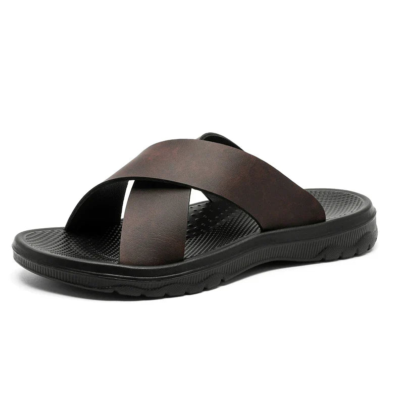 Men's Cross-Strap Slide Sandals - Open Toe - Flat Rubber Sole