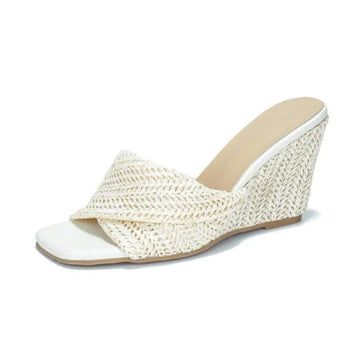 Women's Wedge Sandals Open-Toe Woven Strap Slip-On Mule