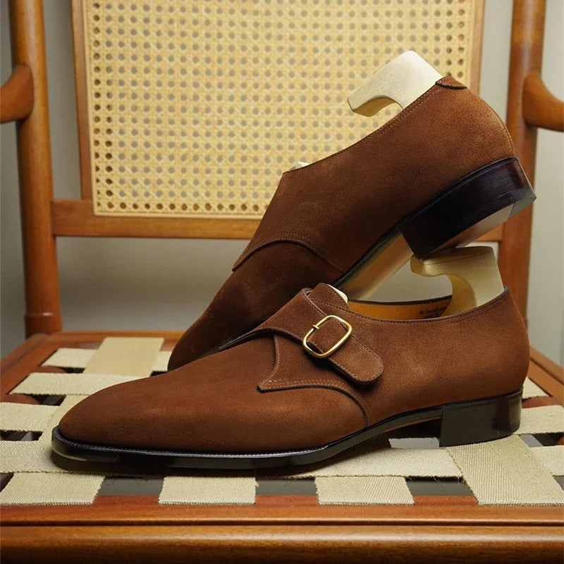 Men’s Monk Strap Dress Shoes with Almond Toe and Low Heel