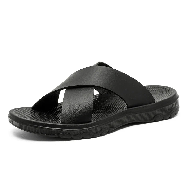 Men's Cross-Strap Slide Sandals - Open Toe - Flat Rubber Sole