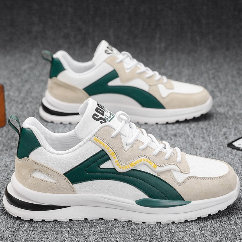 Men’s Lace-Up Low-Top Sneakers with Paneled Upper and Thick Sole