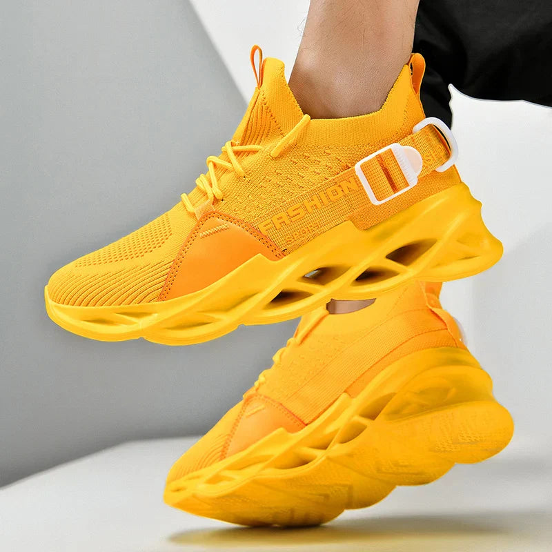 Men's Chunky Sneakers - Lace-Up - Knit Upper - Blade Sole