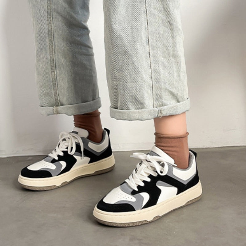 Women's Low-Top Colorblock Sneakers - Lace-Up - Platform Sole