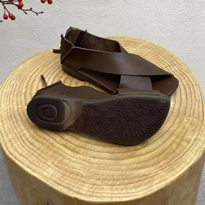 Women's Crossover Strap Flat Sandals - Ankle Tie Closure