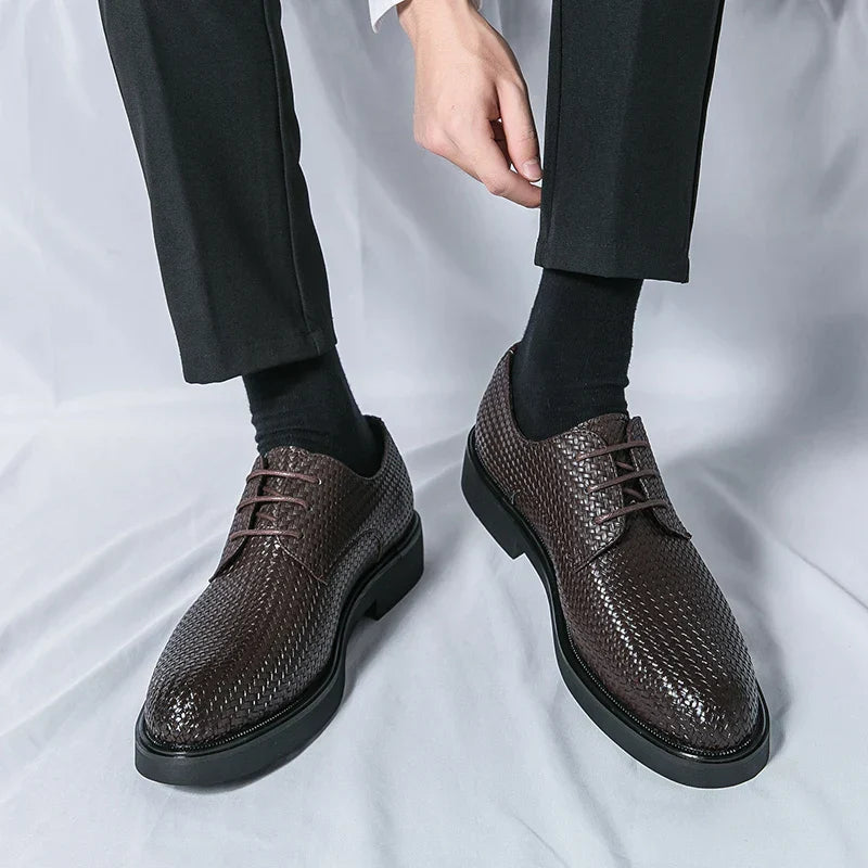 Men's Oxford Dress Shoes - Round Toe - Woven Texture Upper - Lace-Up - Black