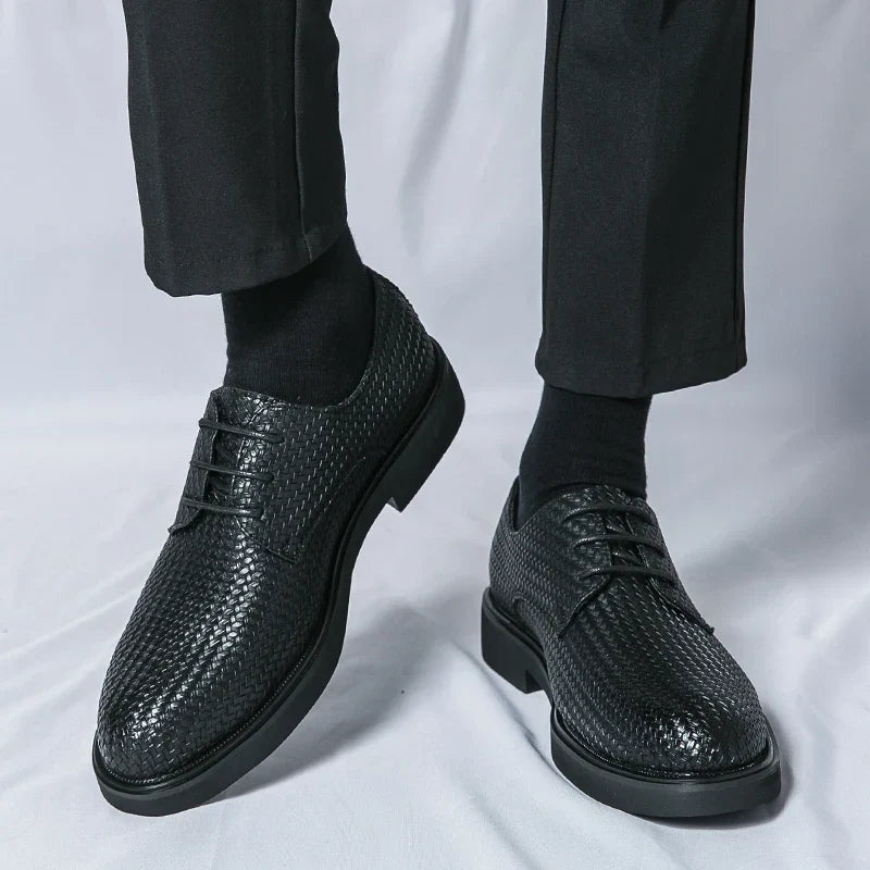 Men's Oxford Dress Shoes - Round Toe - Woven Texture Upper - Lace-Up - Black