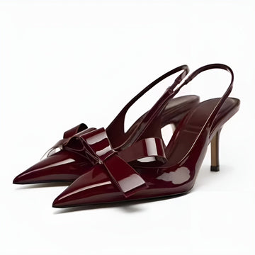 Women's Pointed Toe Slingback Heels - Patent Upper - Bow Detail - Stiletto