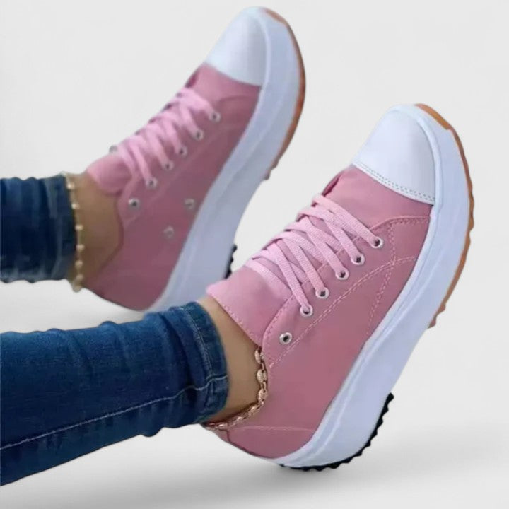 Women's Platform Sneakers - Lace-Up - Low-Top - Canvas - Round Toe