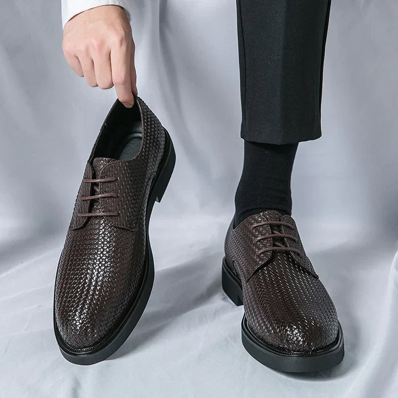 Men's Oxford Dress Shoes - Round Toe - Woven Texture Upper - Lace-Up - Black