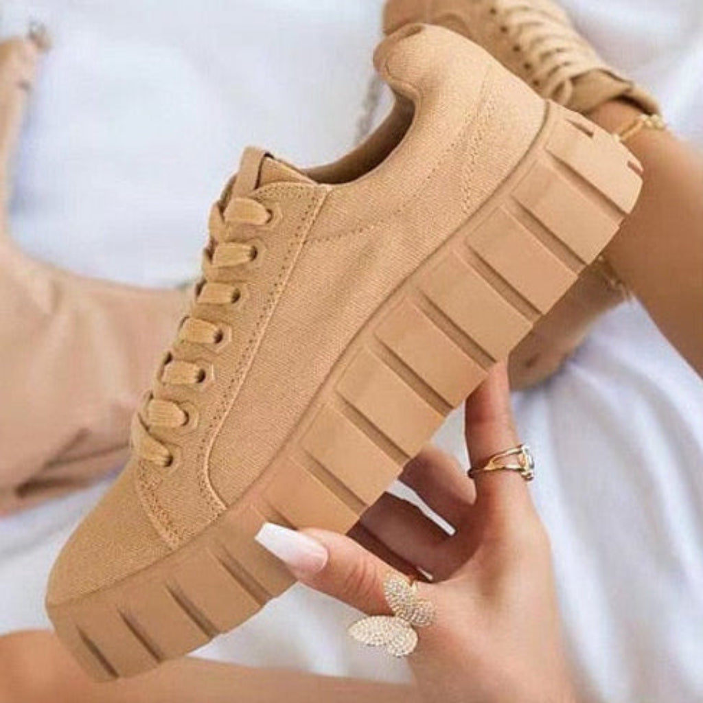 Women's Platform Sneakers - Low-Top Lace-Up Canvas Shoes
