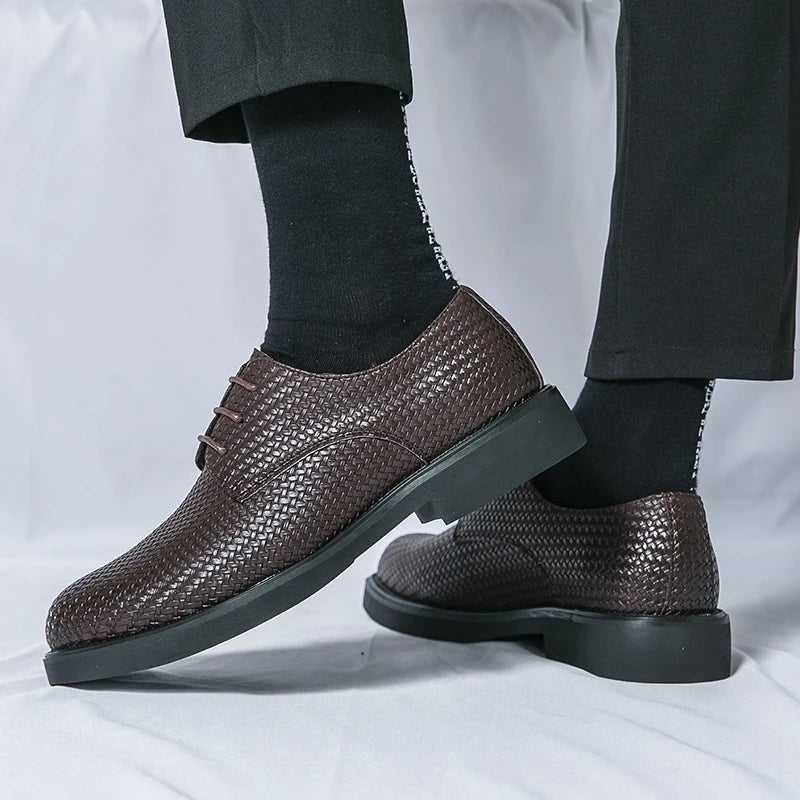 Men's Oxford Dress Shoes - Round Toe - Woven Texture Upper - Lace-Up - Black