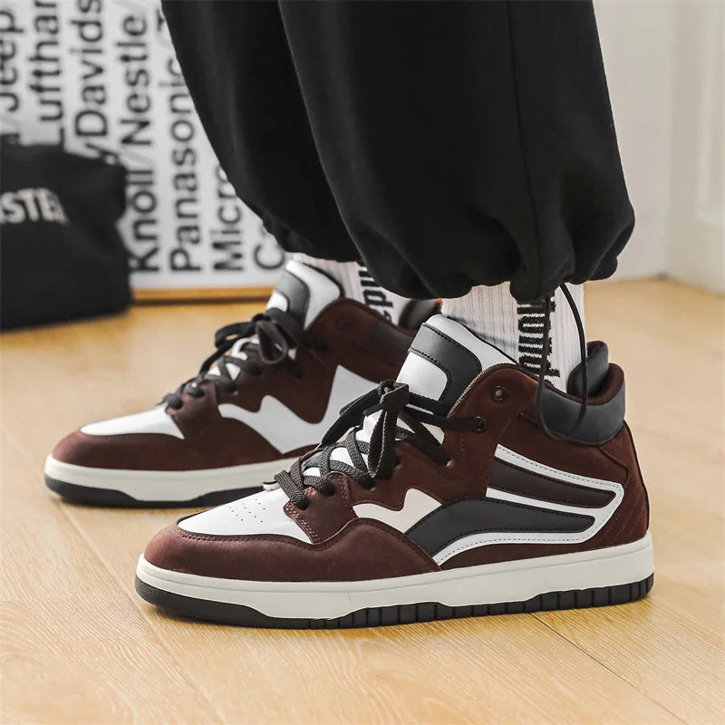 Men’s High-Top Basketball Sneakers with Lace-Up Design and Flat Sole