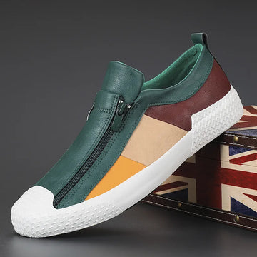 Men’s Zip-Front Slip-On Sneakers with Almond Toe and Textured Sole