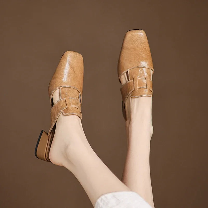 Women’s Closed Toe Mule Heels with Strap Detail