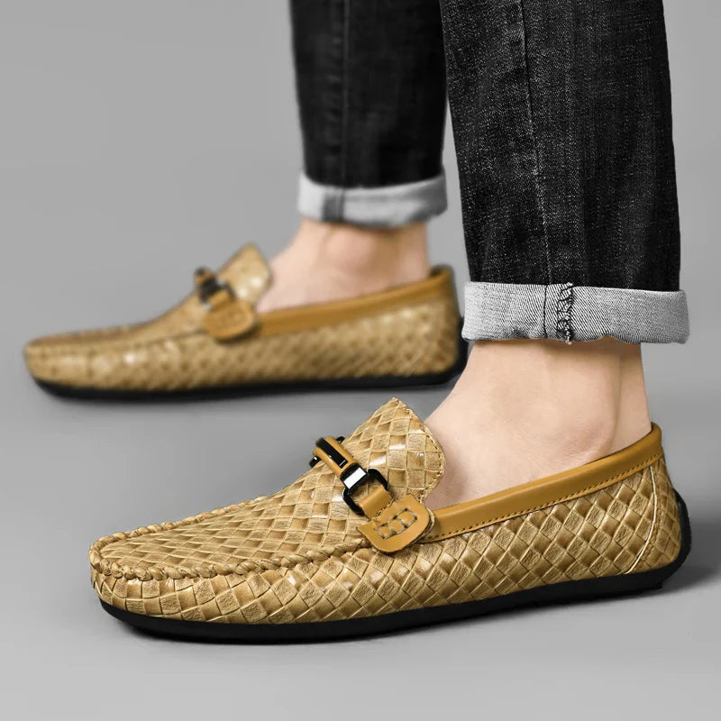 Men's Slip-On Loafers - Woven Upper - Round Toe - Metal Bit Hardware