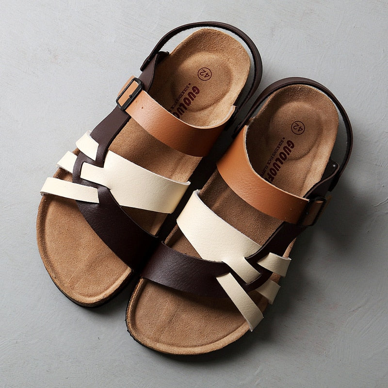 Men’s Multi-Strap Buckle Sandals with Open Toe and Flat Sole
