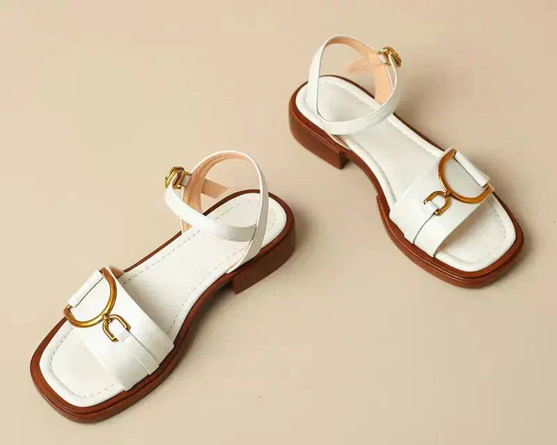 Women’s Open Toe Sandals with Buckle Strap and Metal Hardware