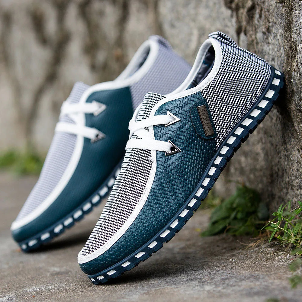 Men's Mesh Striped Panel Low-Top Sneakers - Lace-Up