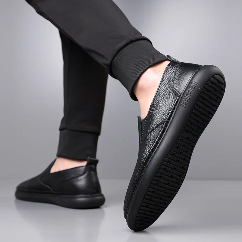 Men’s Round Toe Faux Leather Slip-On Casual Shoes with Elastic Side Panels