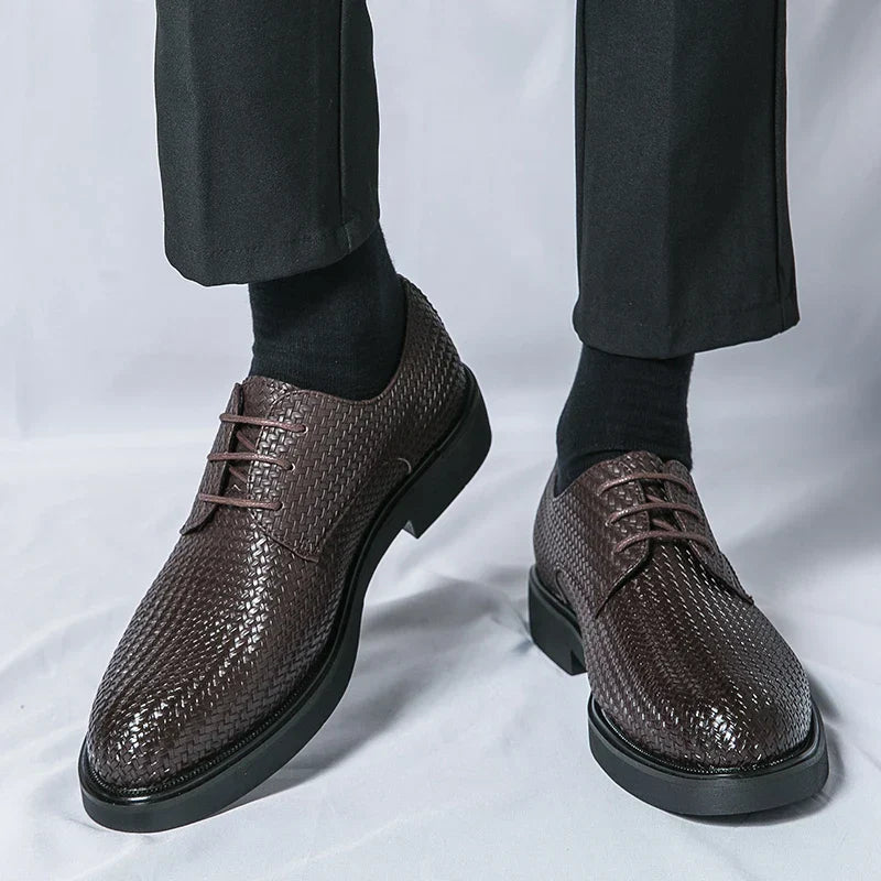 Men's Oxford Dress Shoes - Round Toe - Woven Texture Upper - Lace-Up - Black