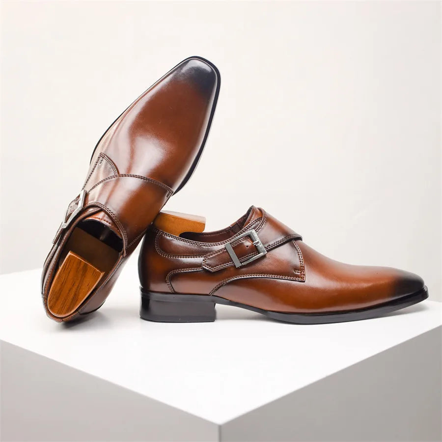 Men’s Faux-Leather Monk Strap Dress Shoes with Polished Finish