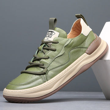 Men’s Lace-Up Low-Top Sneakers with Rounded Toe and Flat Sole