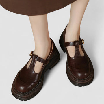 Women's T-Bar Mary Jane Platform Low Heel - Buckle Strap - Chunky Sole
