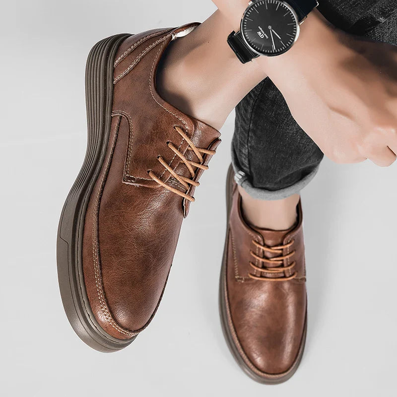 Men's Low-Top Sneakers - Lace-Up - Platform Sole - Round Toe