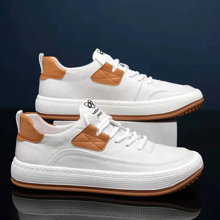 Men's Low-Top Sneakers - Lace-Up - Platform Sole - Leather Accents
