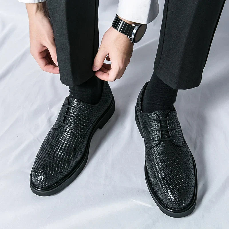 Men's Oxford Dress Shoes - Round Toe - Woven Texture Upper - Lace-Up - Black