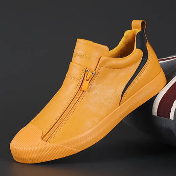 Men’s Low-Profile Zip Sneakers with Almond Toe and Textured Sole