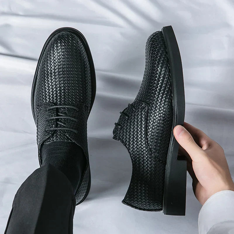 Men's Oxford Dress Shoes - Round Toe - Woven Texture Upper - Lace-Up - Black