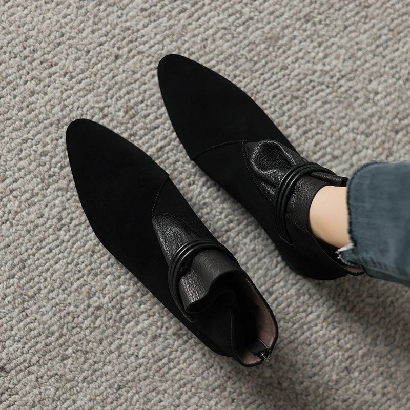 Women’s Italian Crest Ankle Boots with Pointed Toe and Side Strap Detail