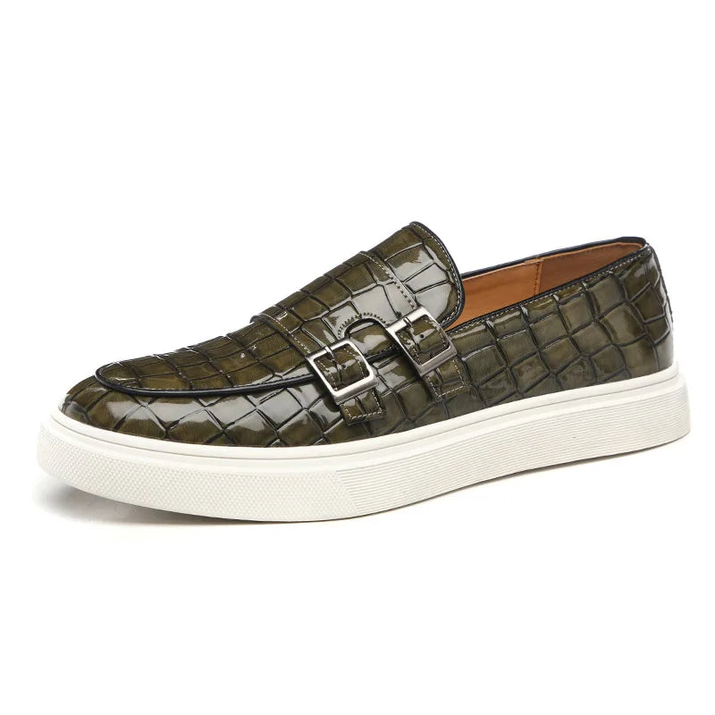 Men's Slip-On Loafers - Croc-Embossed - Single Monk Strap - Flatform Sole