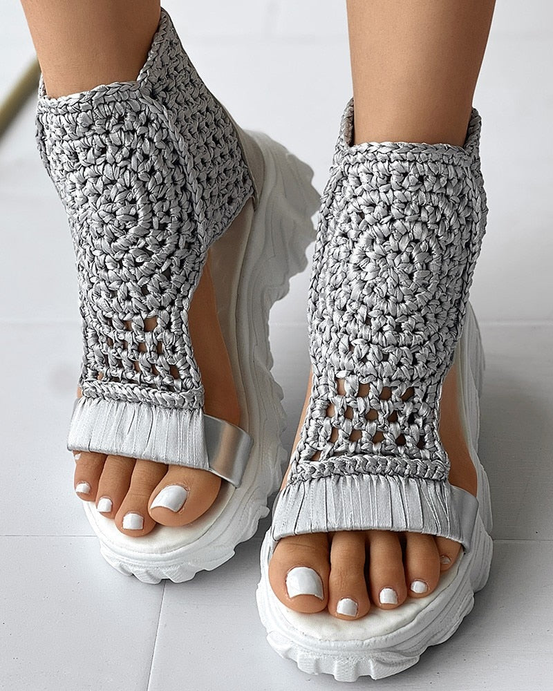 Women’s Open Toe Wedge Sandals with Woven Upper and Platform Sole