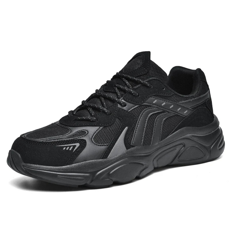 Men's Chunky Sneakers - Low Top - Lace-Up - Mesh and Suede Upper - Thick Sole