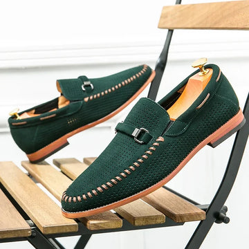 Men’s Slip-On Loafers with Almond Toe, Perforated Upper, and Flat Sole