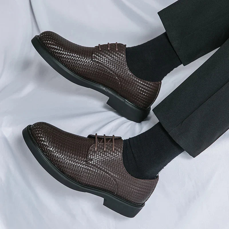 Men's Oxford Dress Shoes - Round Toe - Woven Texture Upper - Lace-Up - Black