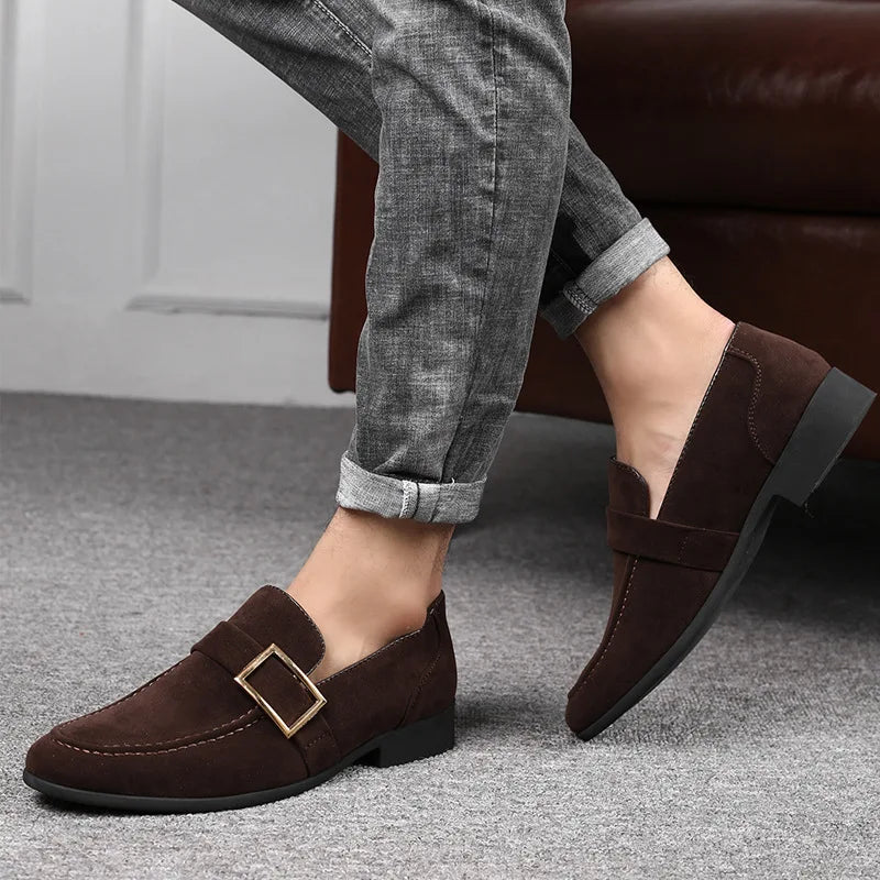 Men’s Slip-On Loafers with Buckle Detail and Low Block Heel