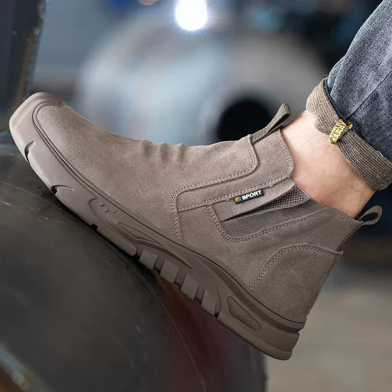 Men’s Ankle Work Boots with Reinforced Toe and Slip-On Design - Steel Toe