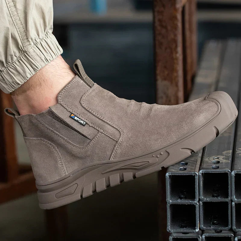 Men’s Ankle Work Boots with Reinforced Toe and Slip-On Design - Steel Toe